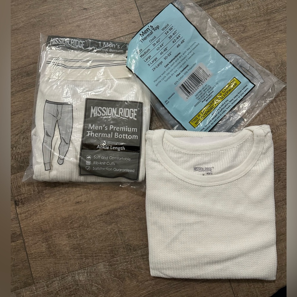 Men’s Premium Thermal Top & Bottom Set Size Medium Off White